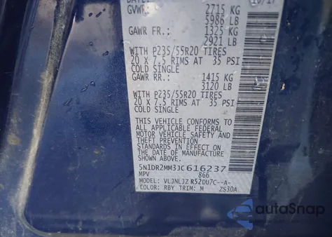 2018 Nissan Pathfinder Platinum from USA, damaged, VIN 5N1DR2MM3JC616237